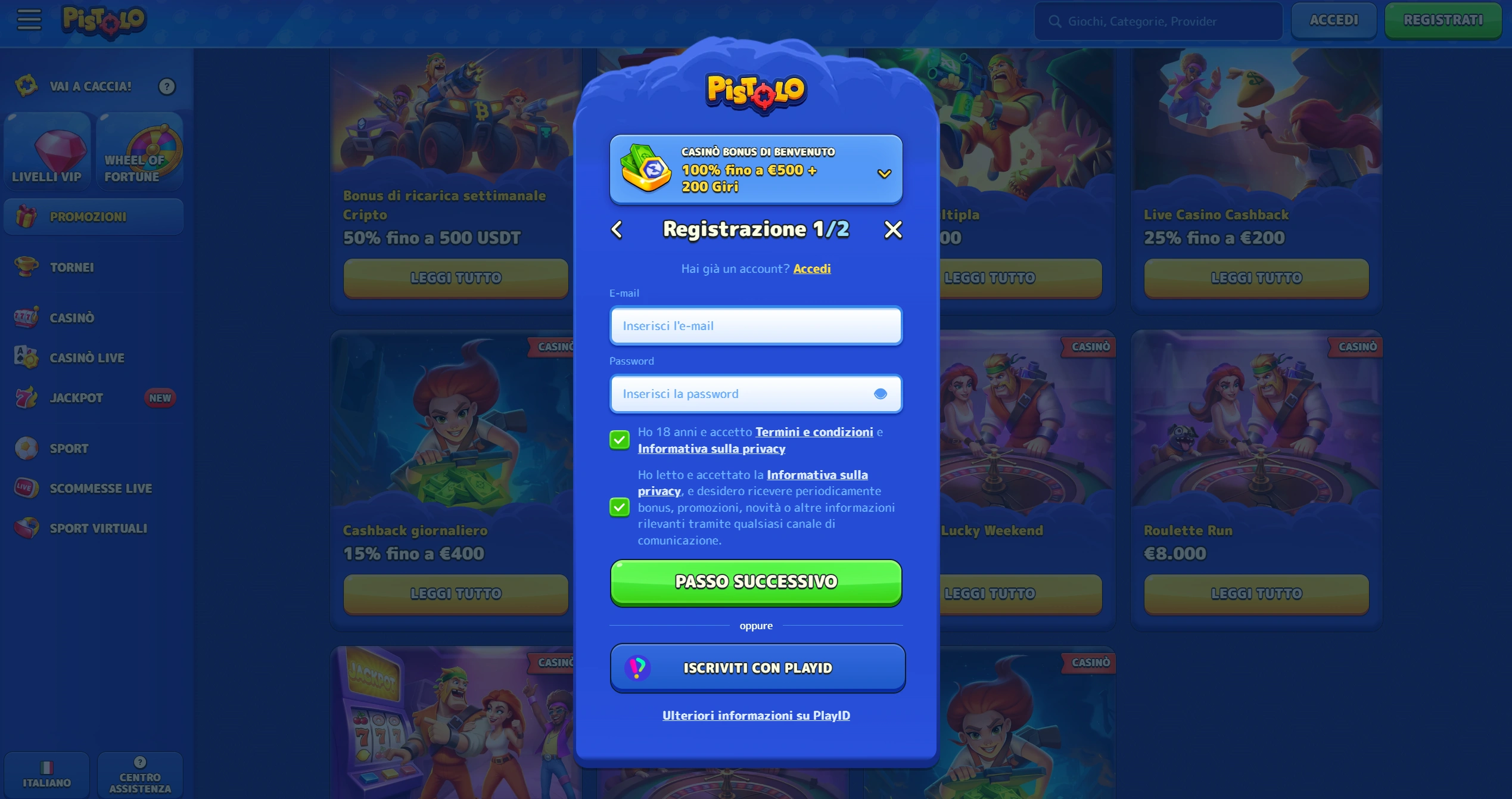 Come aprire un conto su Pistolo Casino